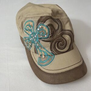 kbethos womens beaded cross hat with leather trim Teal Blue Brown Cute Hat Cap